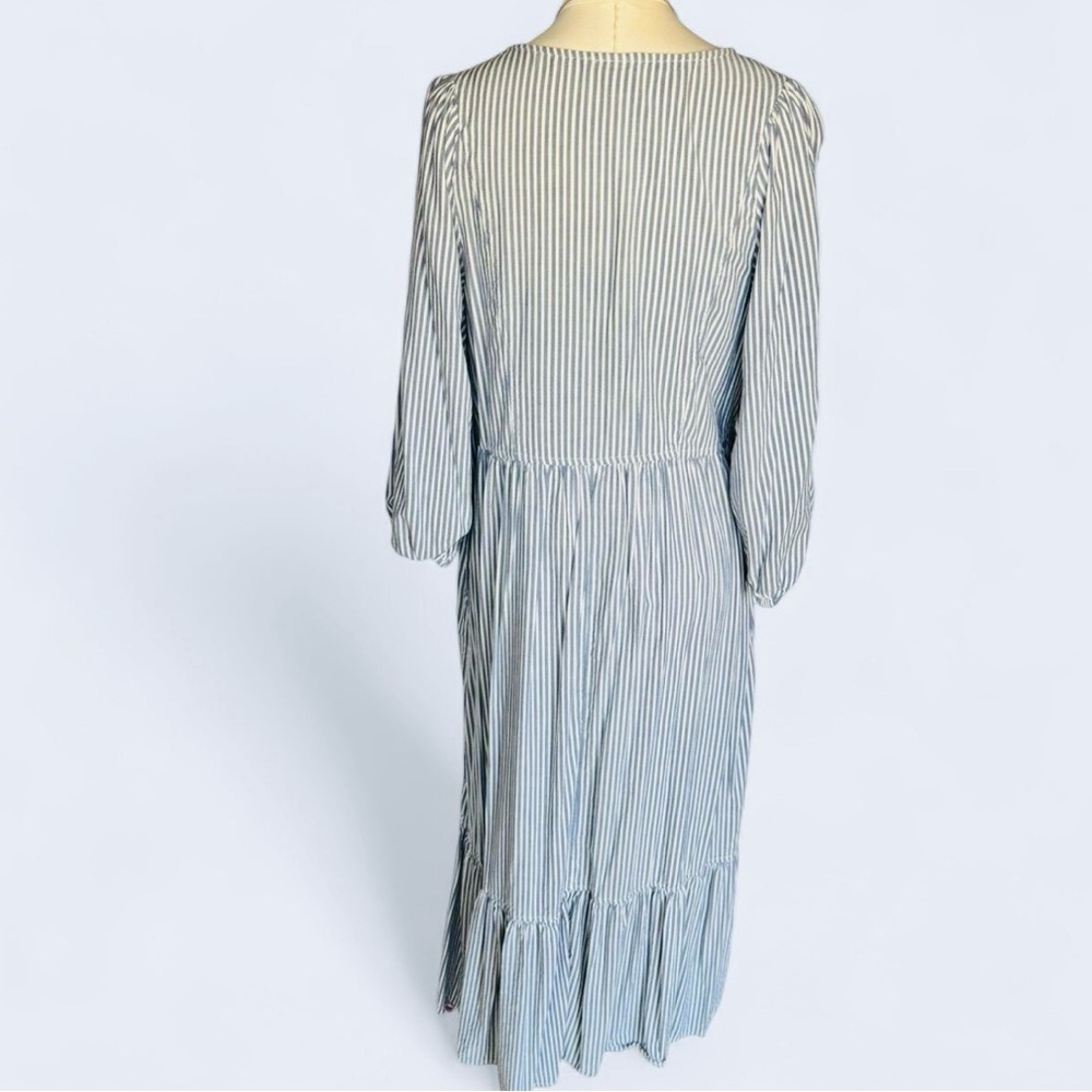 Old Navy Blue and White Striped Long Sleeve Midi Dress tassel neck detail size m - Picture 3 of 8